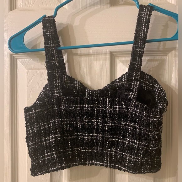 Japna Women’s Cropped Tweed Top, Size Small Black/White Plaid, EUC - Picture 3 of 4